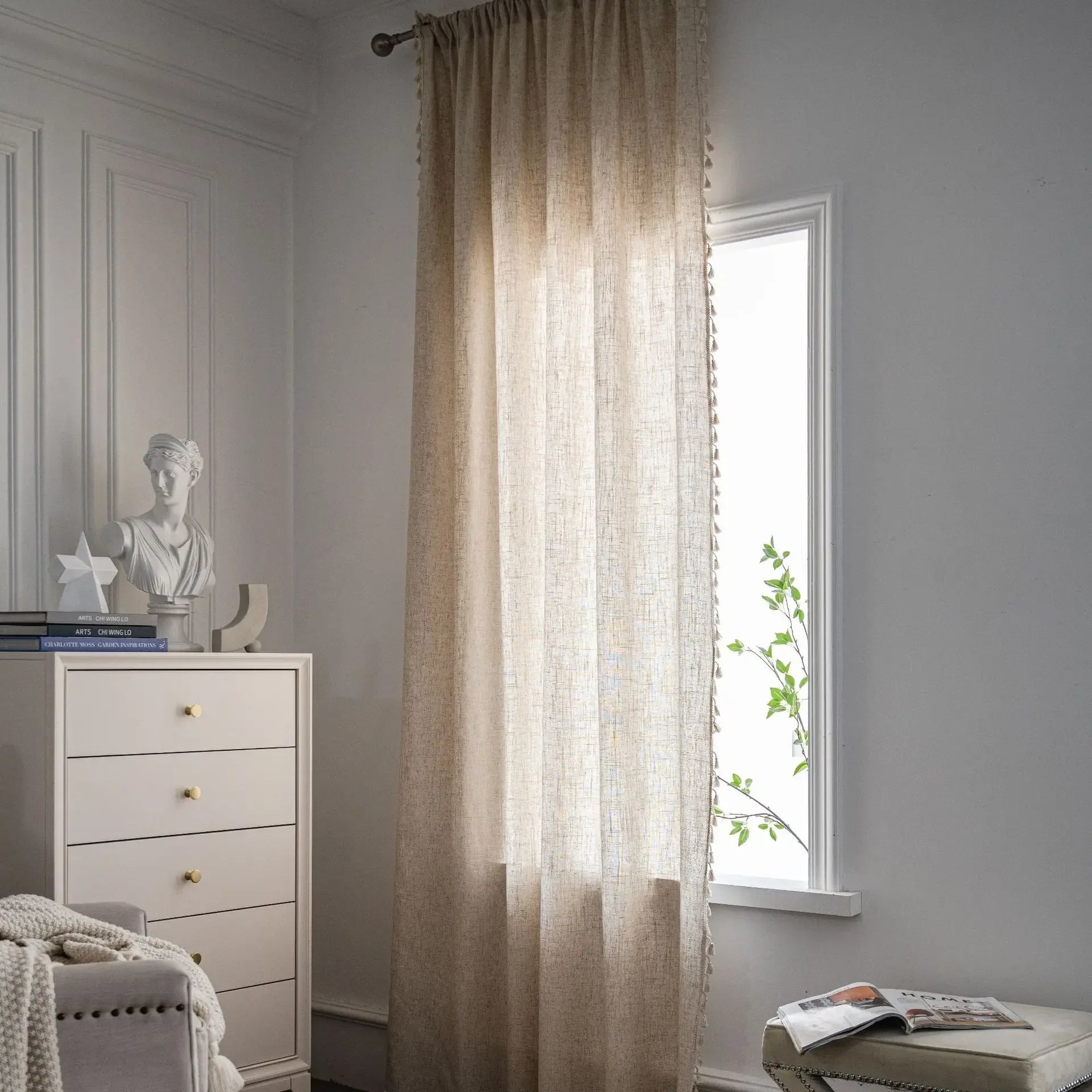 Boho Linen Tassel Curtain Panel
