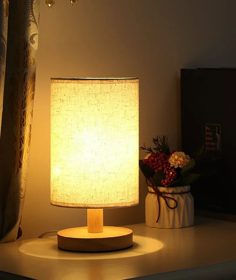 Wood Base Fabric Bedside Lamp