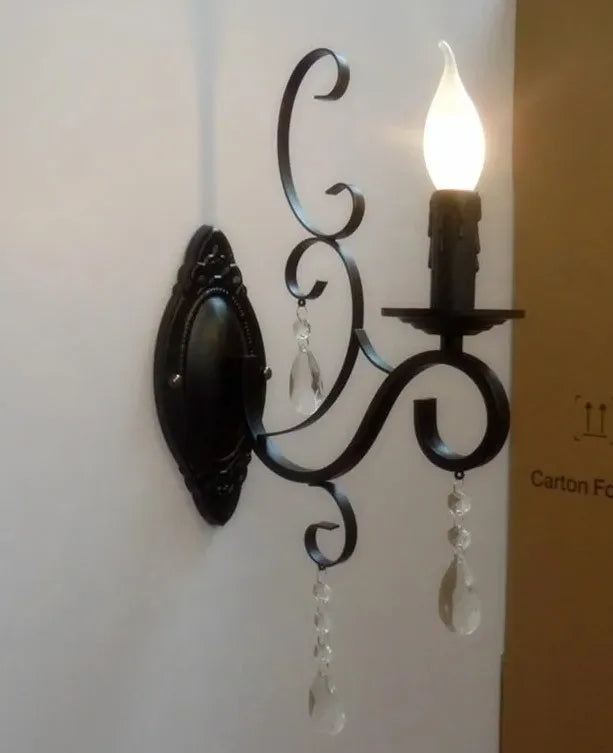 European Retro Wrought Iron Wall Lamp Sconce American Candle Style