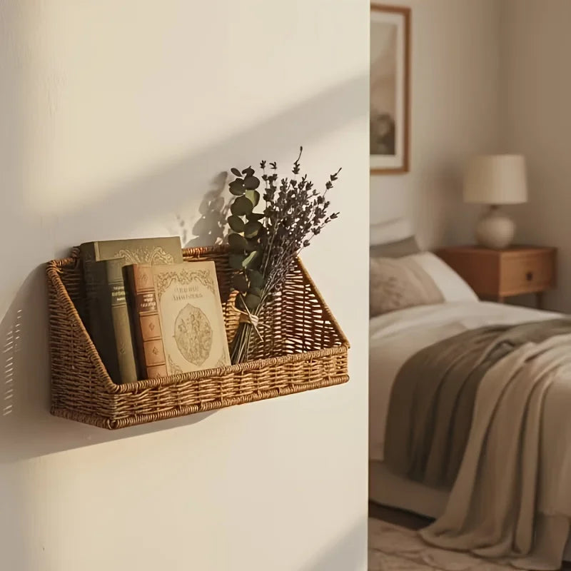 Wall Mounted Woven Basket with Hooks
