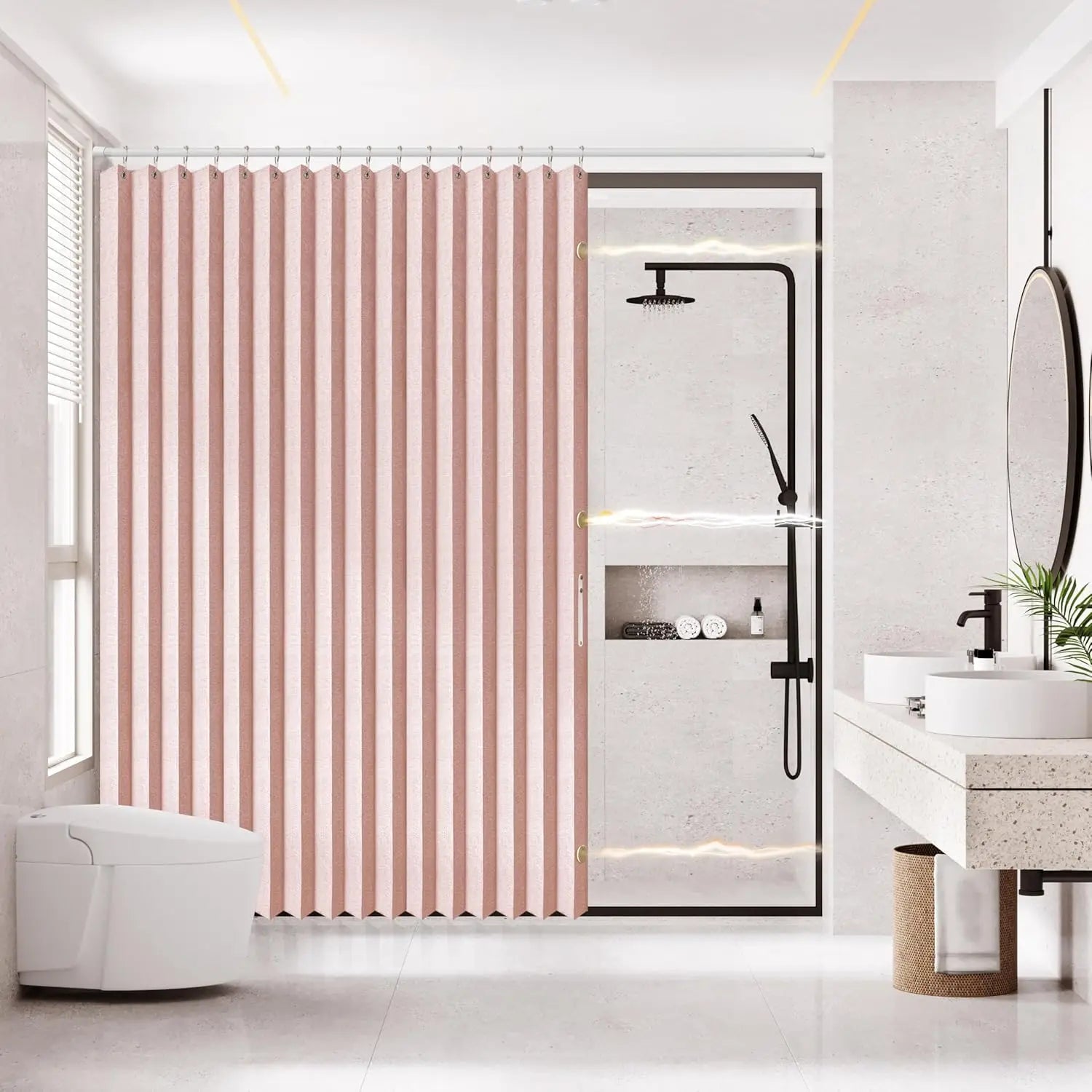 Magnetic Folding Shower Curtain, Waterproof and Space Saving