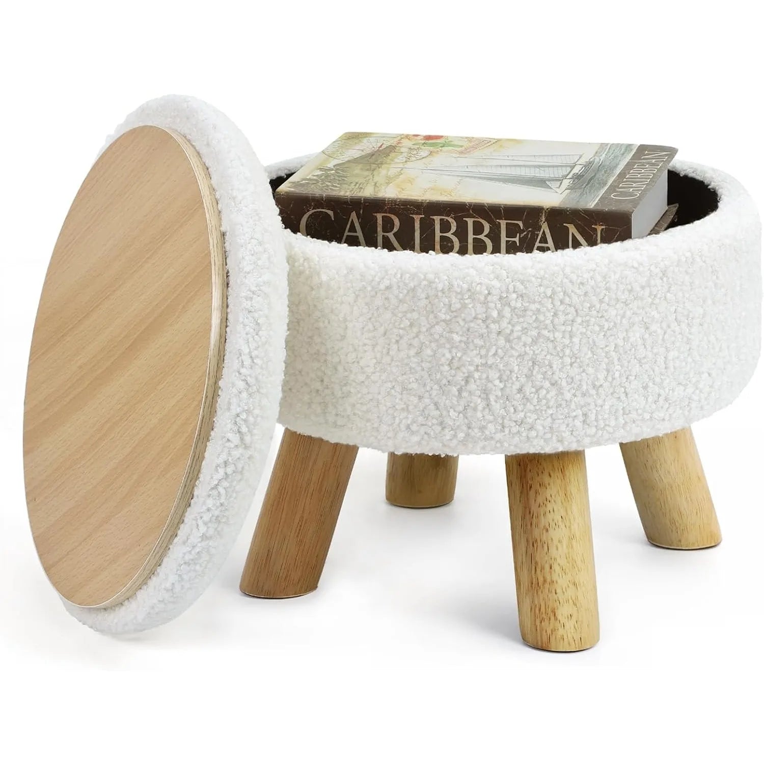 Nordic Boucle Ottoman Footstool with Storage