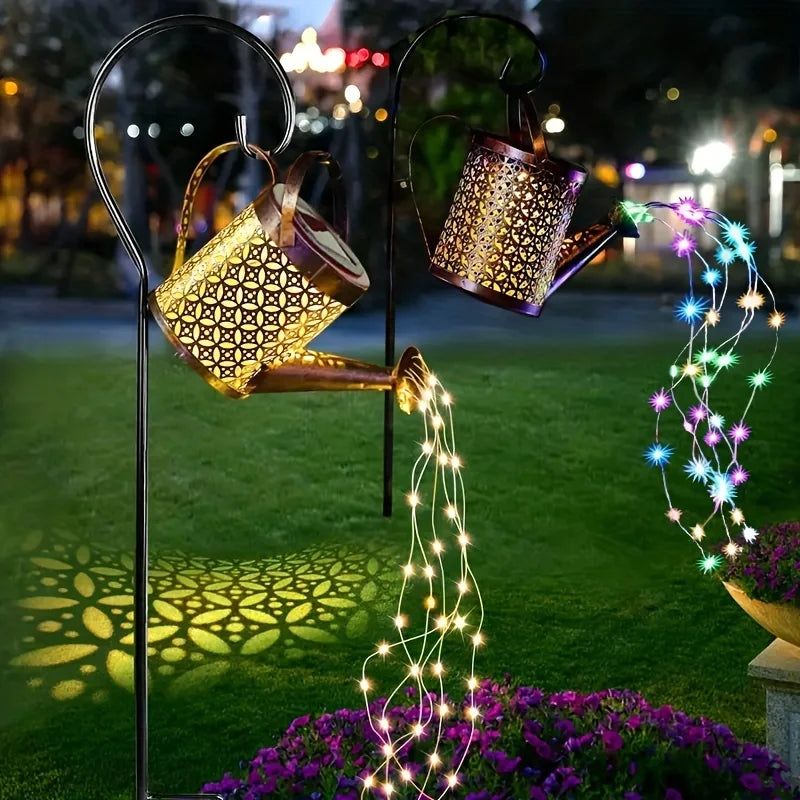 Large Retro Metal Lantern Solar Watering Can Light Outdoor Waterproof