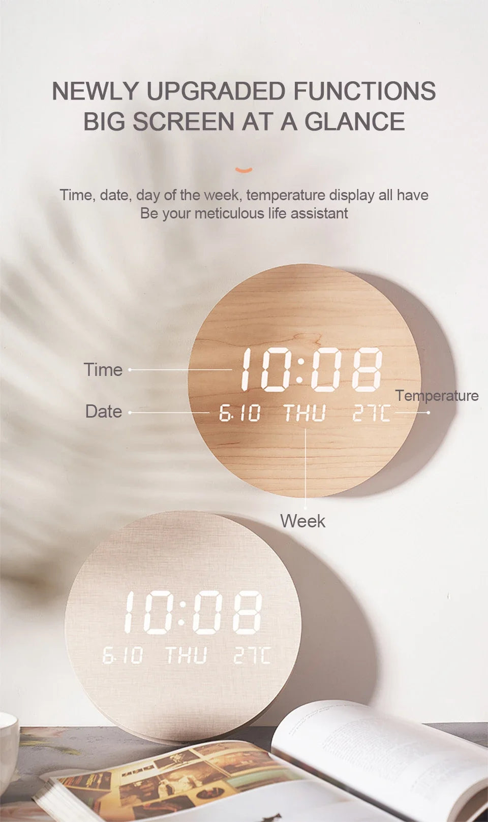 LED Digital Wall Clock with Temperature