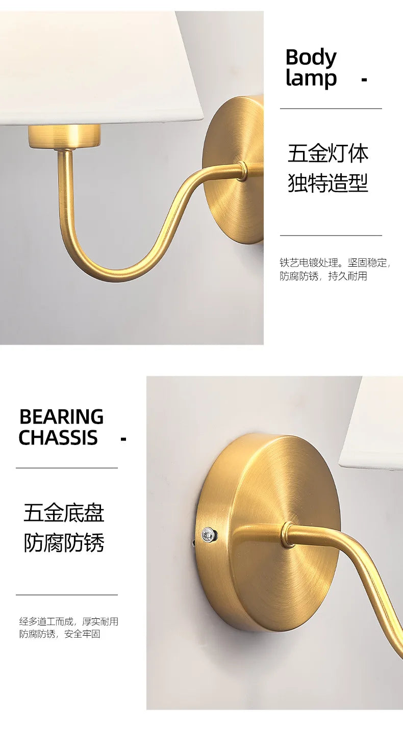 Modern Fabric Wall Lamps Retro Bedside Wall Lamp Living Room Wall