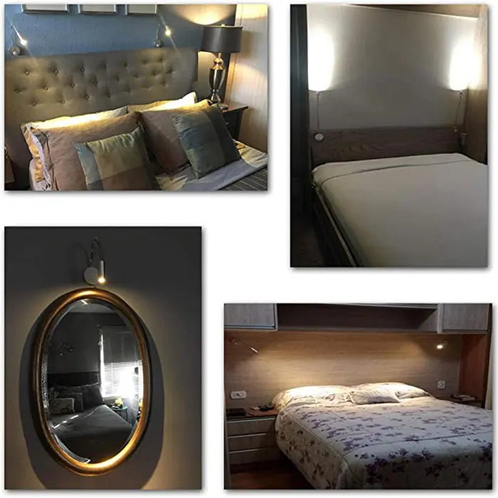 Bronze 3W LED Reading Light Black White Silver Gooseneck Wall Lamp