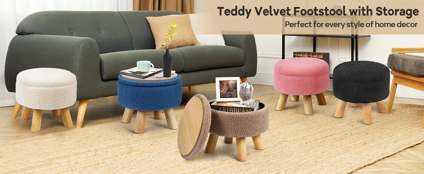 Nordic Boucle Ottoman Footstool with Storage