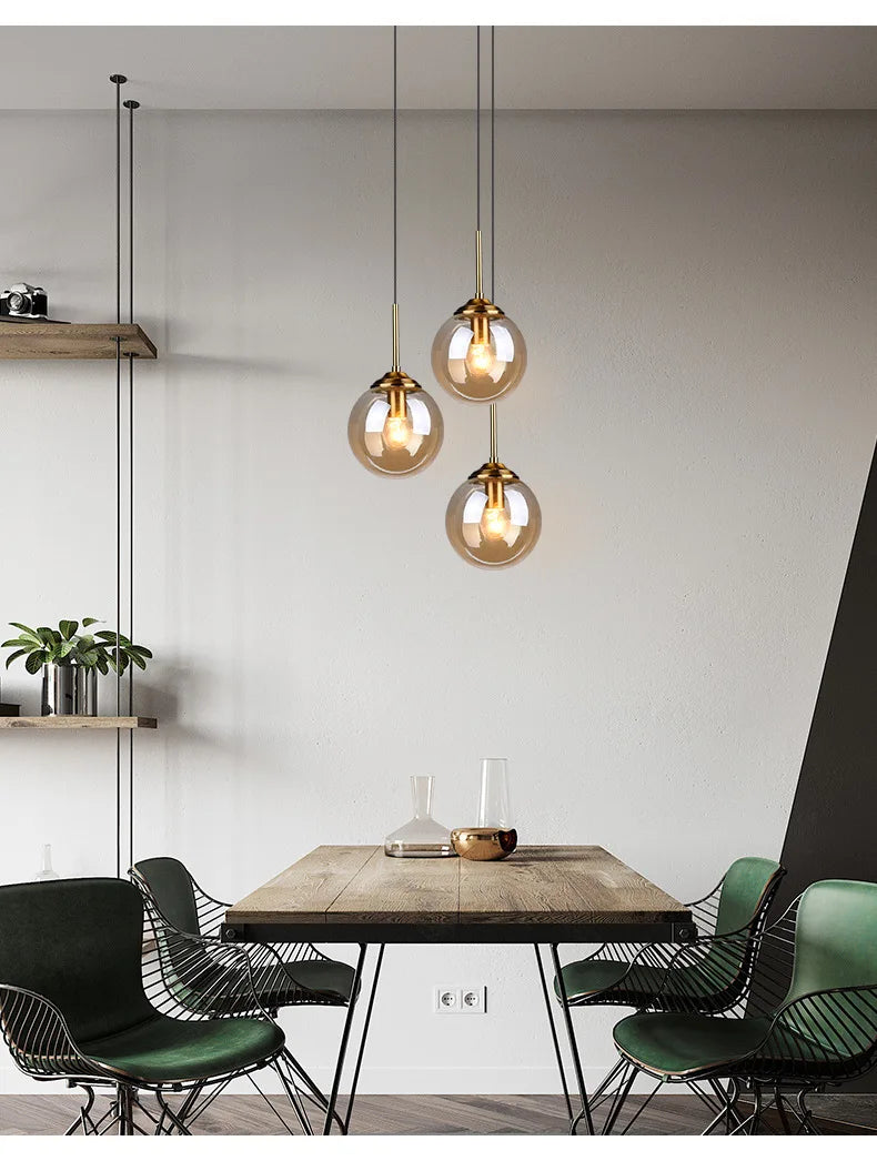 Modern Luxury Metal Chandelier Nordic Creative LED Glass Pendant Lamp
