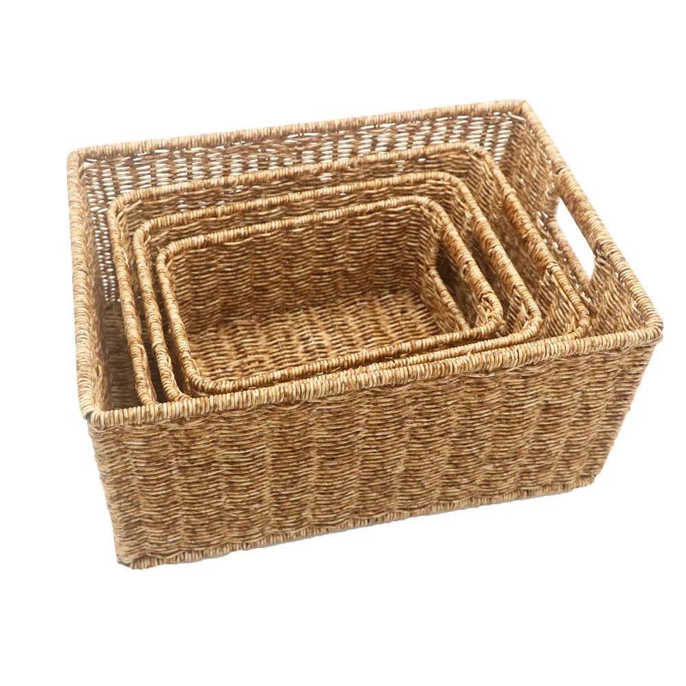 Woven Rattan Storage Basket with Handles