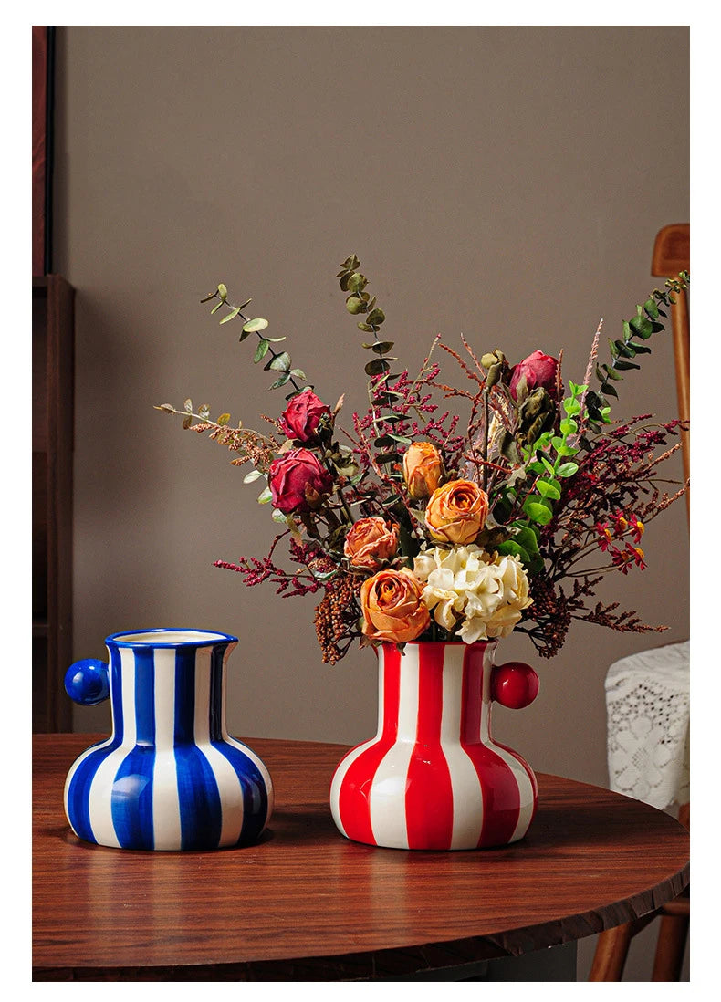 Colorful Striped Ceramic Vase and Plant Pot