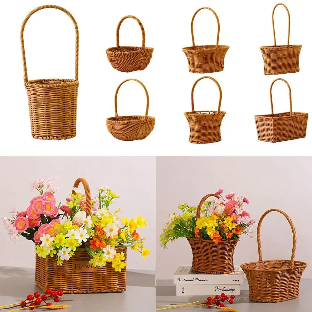 Woven Rattan Storage Basket with Handle
