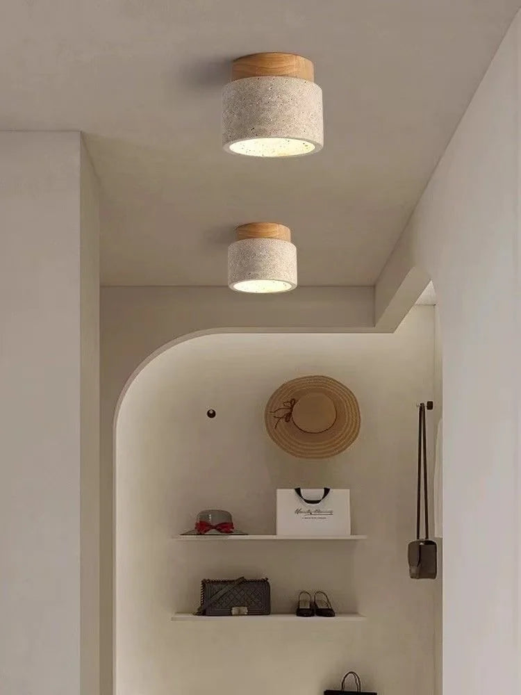 Travertine Wood Round Ceiling Light