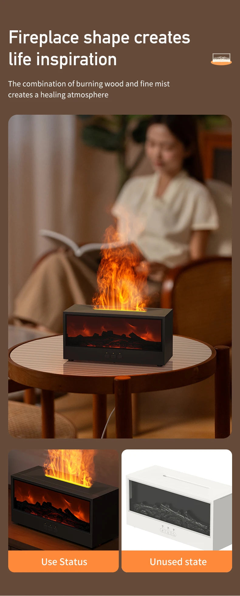 Creative Fireplace Air Humidifier Waterless Auto-Off Aroma Essential