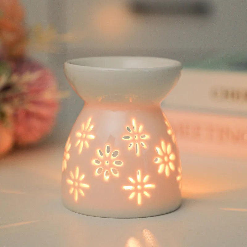 White Ceramic Essential Oil Burner with Hollow Cutwork