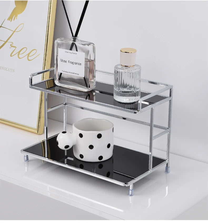 Metal Desktop Layered Storage Rack, Double-Layer Desk Organizer, Water Cup and Coffee Cup Storage Rack, Bathroom Cosmetics Organizer, Suitable for Living Room, Entryway, Kitchen, and Bathroom