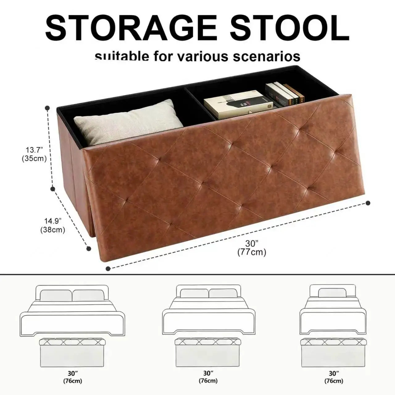 Folding Faux Leather Storage Bench