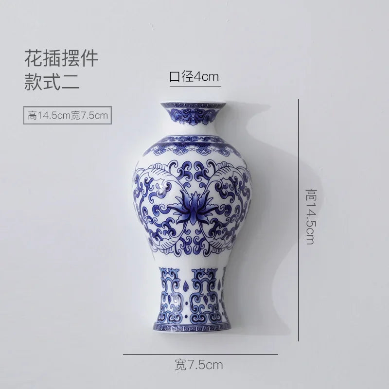 Ceramic vase, antique blue and white porcelain flower container