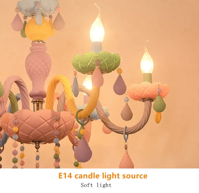 Nordic Macaron European Style Candles Crystal Chandelier for Girls and