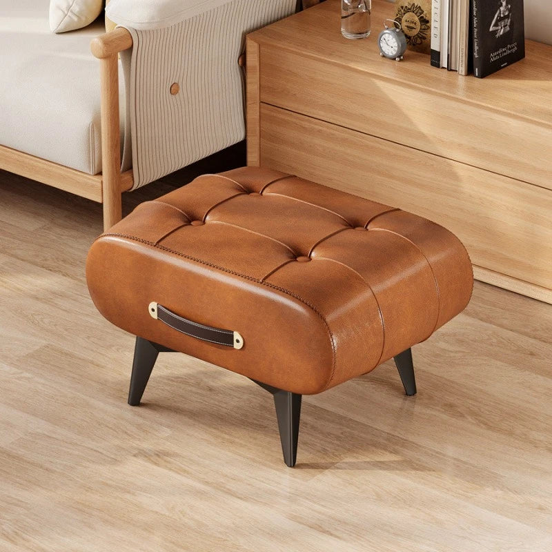 Oil and Wax Leather Low Stool Footrest
