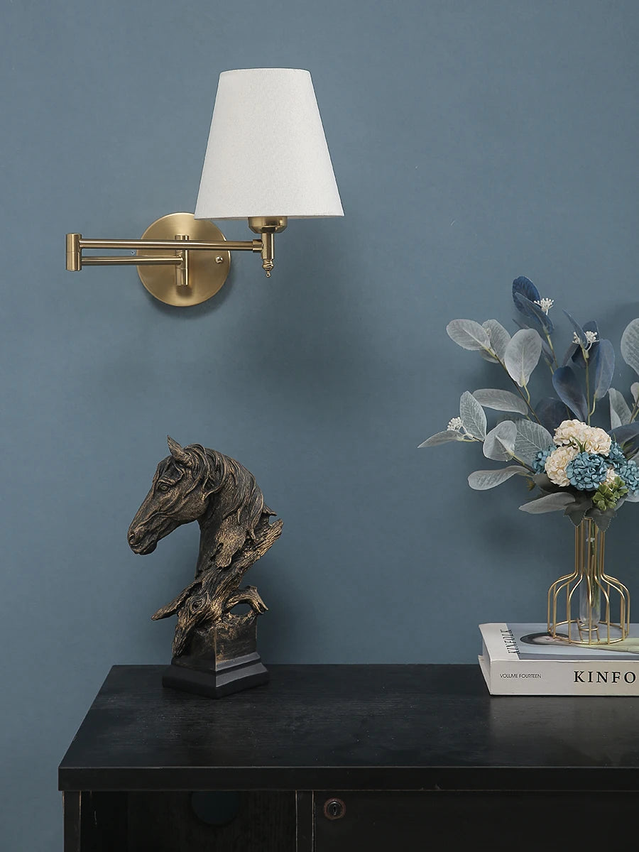 LED American Wall Lamp Folding Swing Arm Fabric wall light Bedroom Bedside Living Room Study StairwayMirror front wall lamp