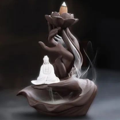 Celadon Lotus Hand Backflow Incense Burner