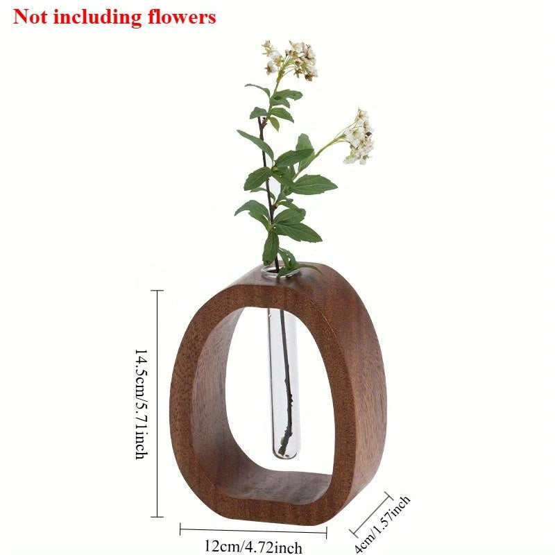 Solid Wood Base Glass Bud Vase