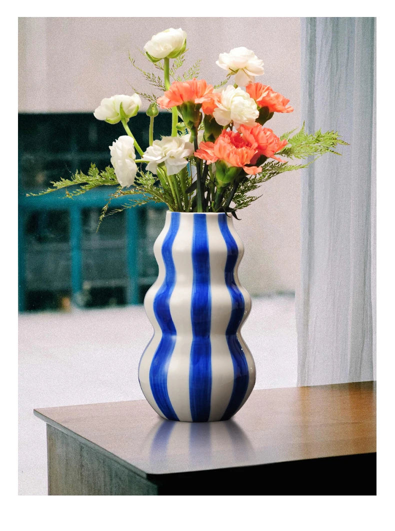 Colorful Striped Ceramic Vase and Plant Pot