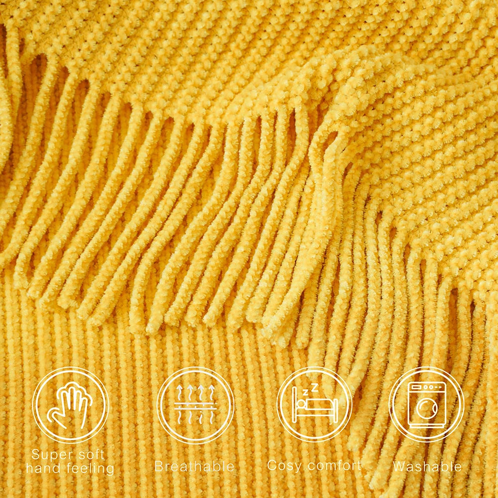 Chenille Knit Plaid Throw Blanket