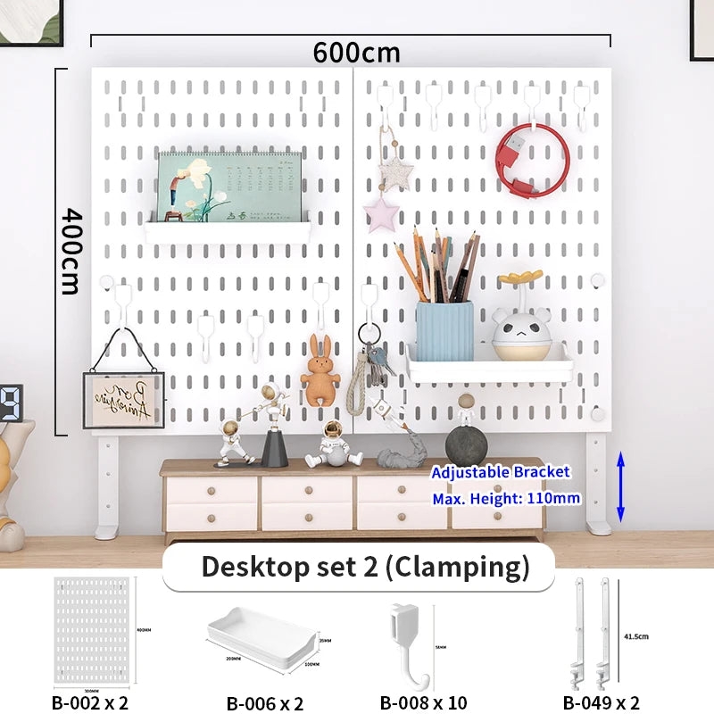 Home & Office Desktop Pegboard: Height-Adjustable Standing Storage Rack for Supplies, Also for Decorative Figurine Display
