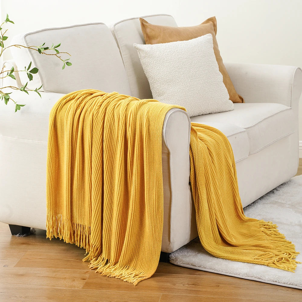 Chenille Knit Plaid Throw Blanket