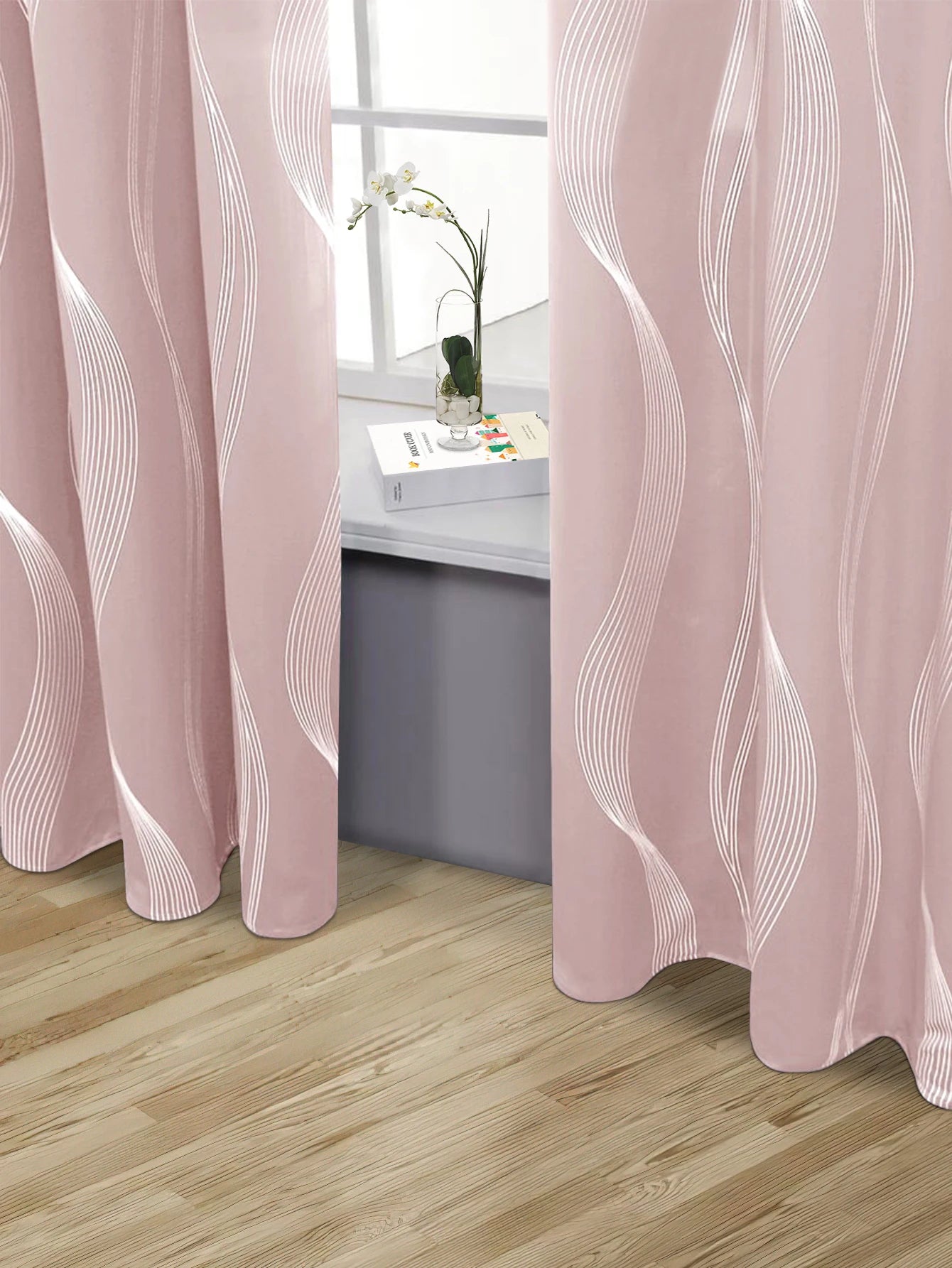 1pc High Precision Silver Embossed Wave Pattern Blackout Curtains