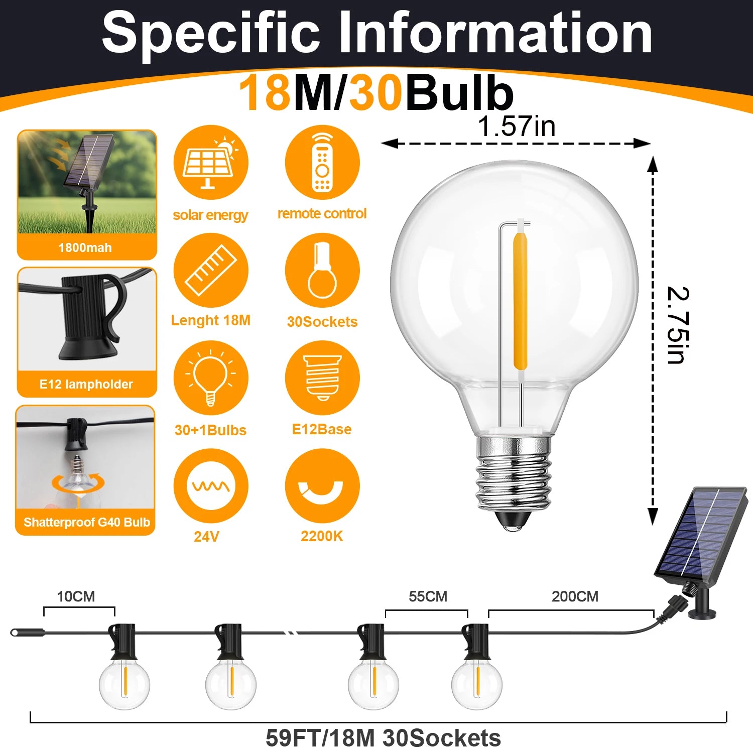 Solar G40 Globe String Lights