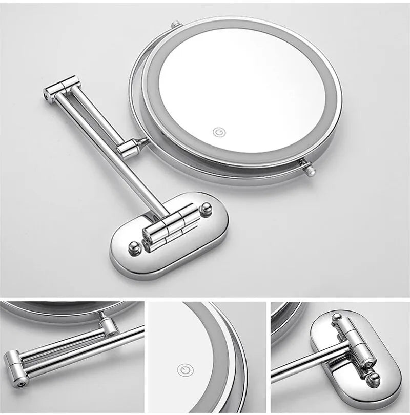 Wall Mounted Folding Makeup Mirror, Double Sided with Fill Light