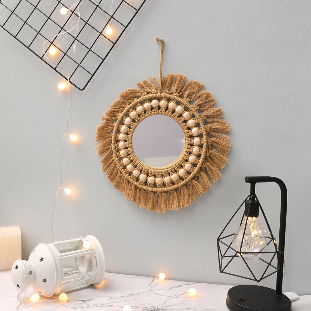 Hand Woven Macrame Round Wall Mirror