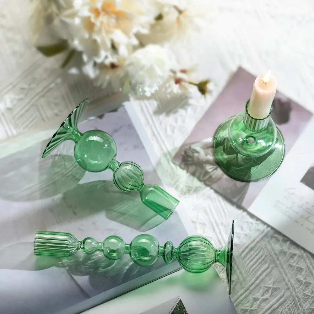 Wavy Glass Taper Candle Holders