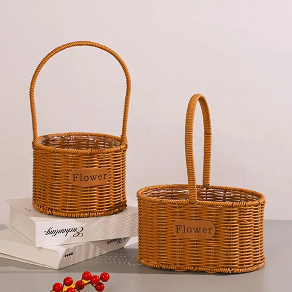 Woven Rattan Storage Basket with Handle