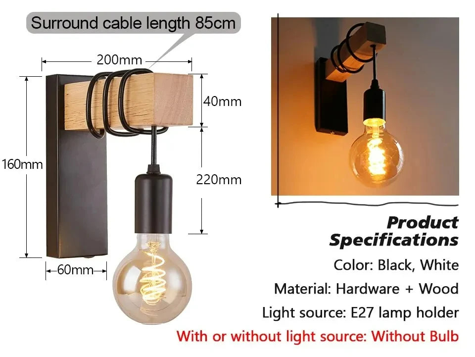 Retro Wood Industrial Wall Lamp