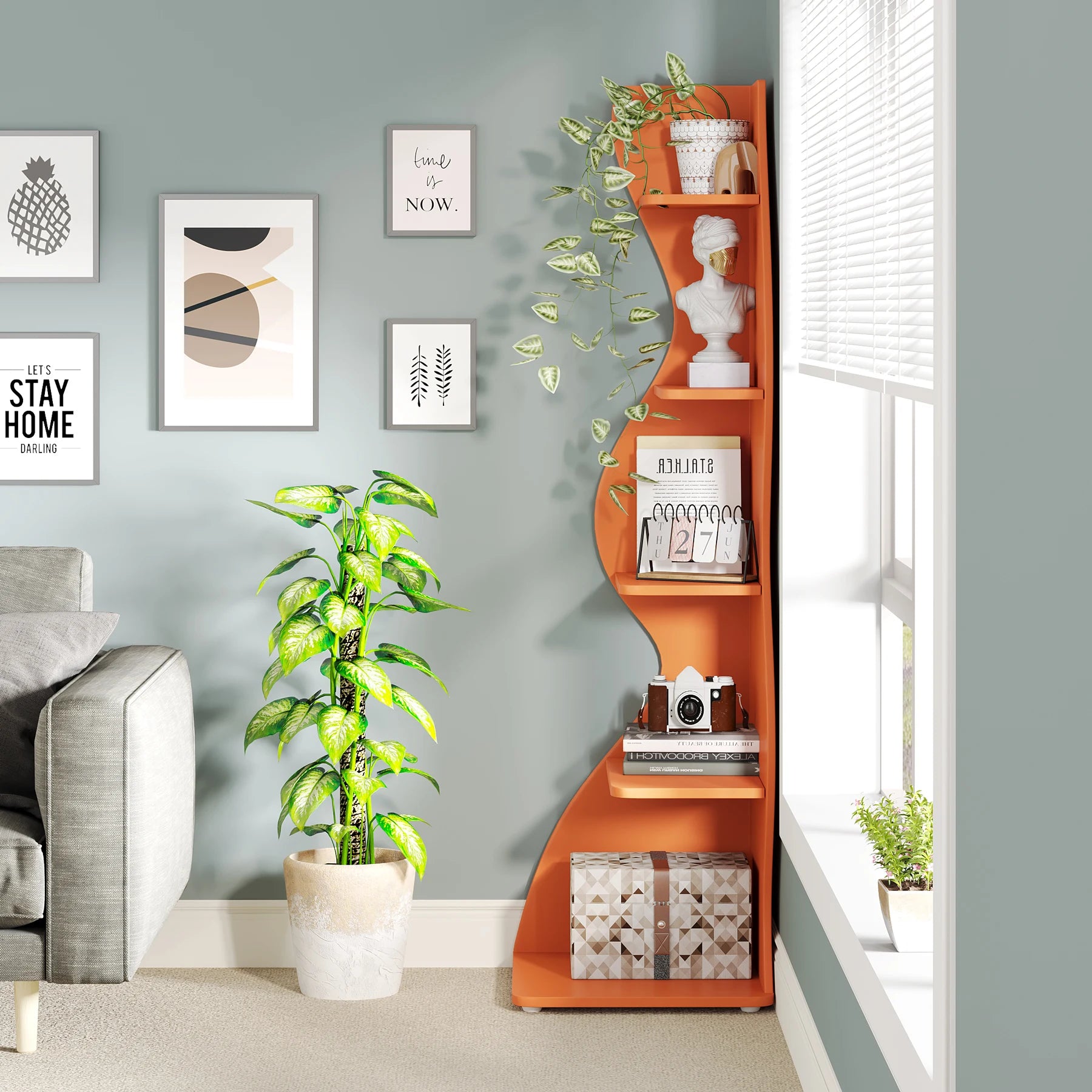 Five Tier Wavy Corner Bookshelf