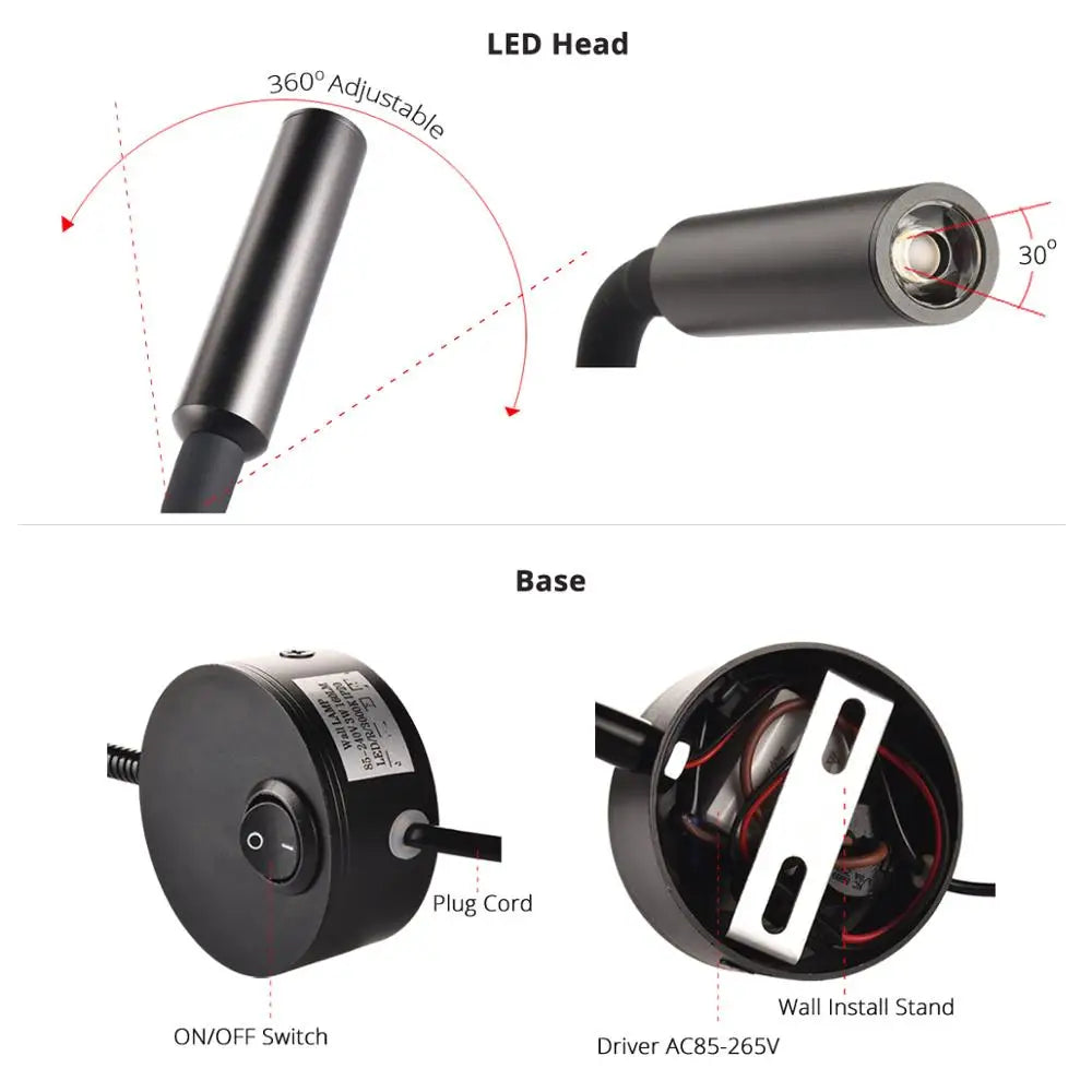 Bedside Working Study Reading Lamp Wall lamp sconces 3W LED Book Lamp