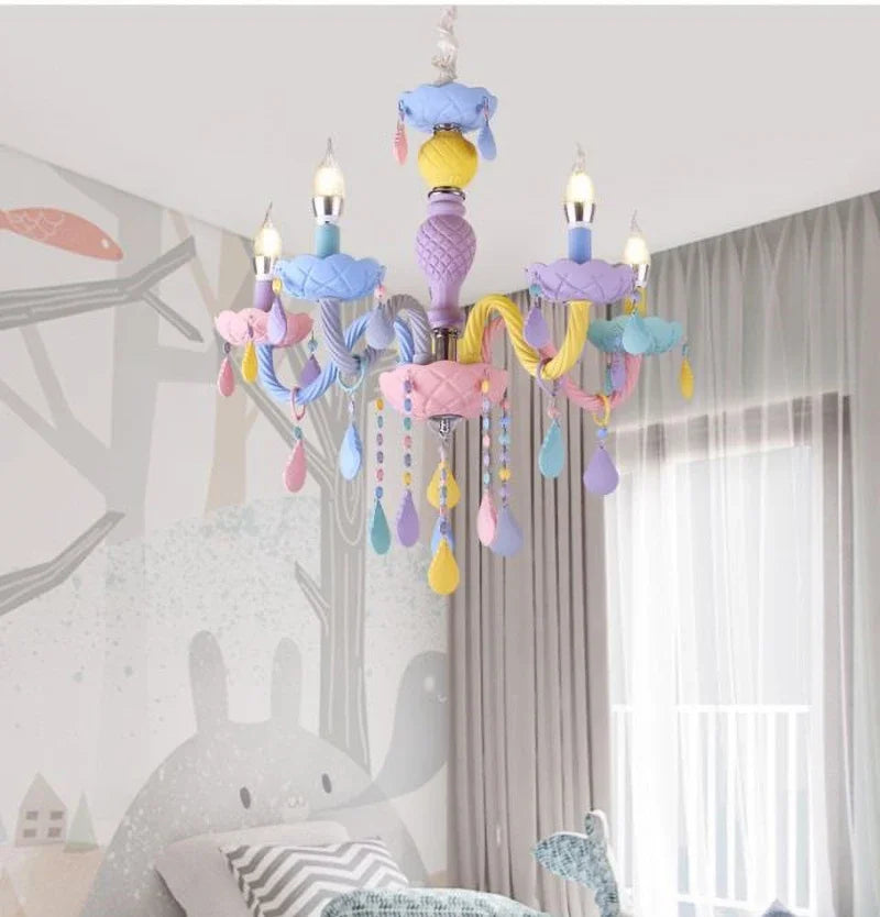 Nordic Macaron European Style Candles Crystal Chandelier for Girls and