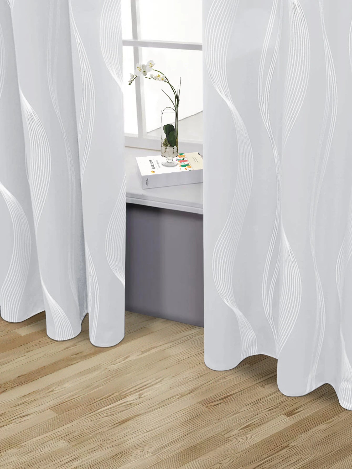 1pc High Precision Silver Embossed Wave Pattern Blackout Curtains