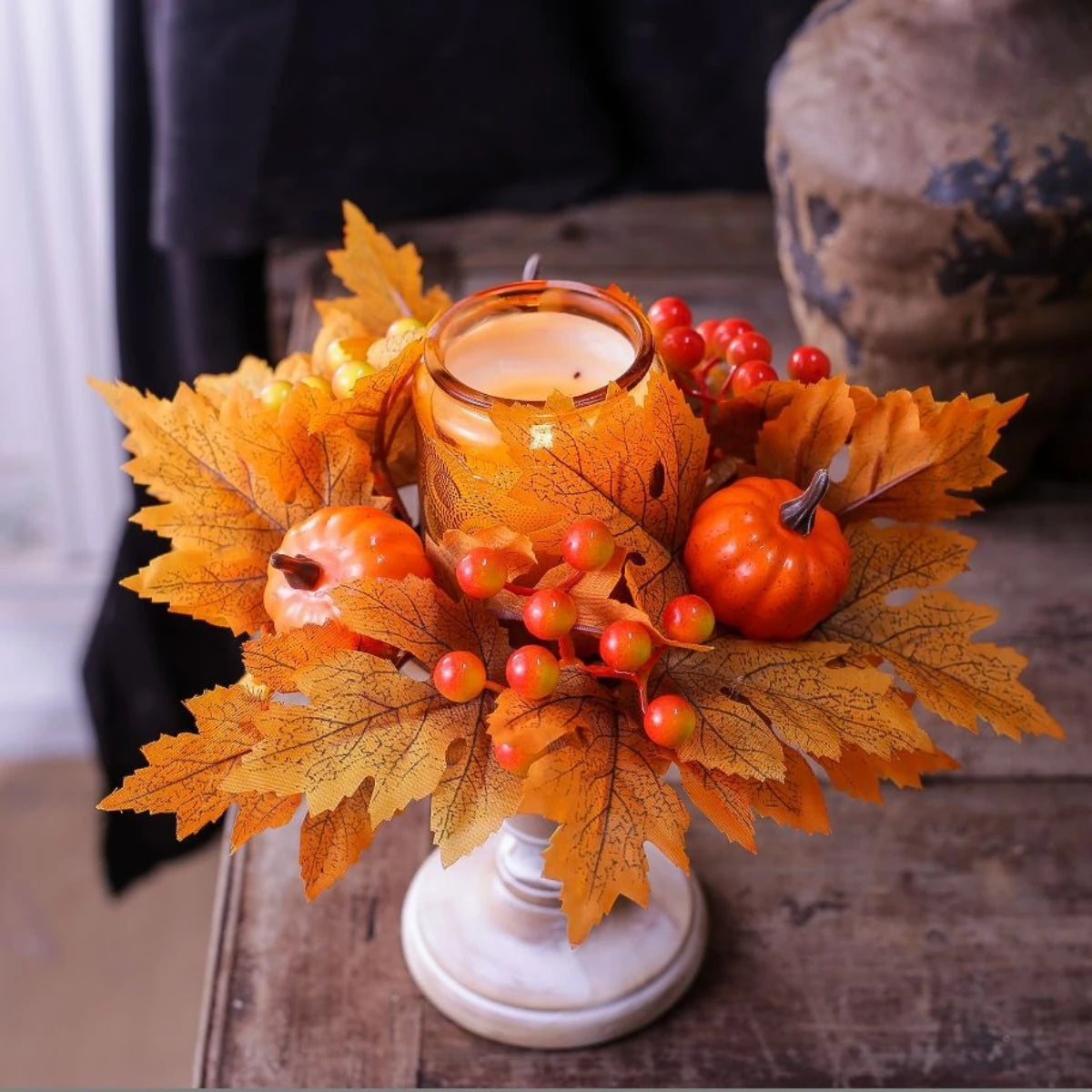 Maple Pumpkin Berry Candle Wreath