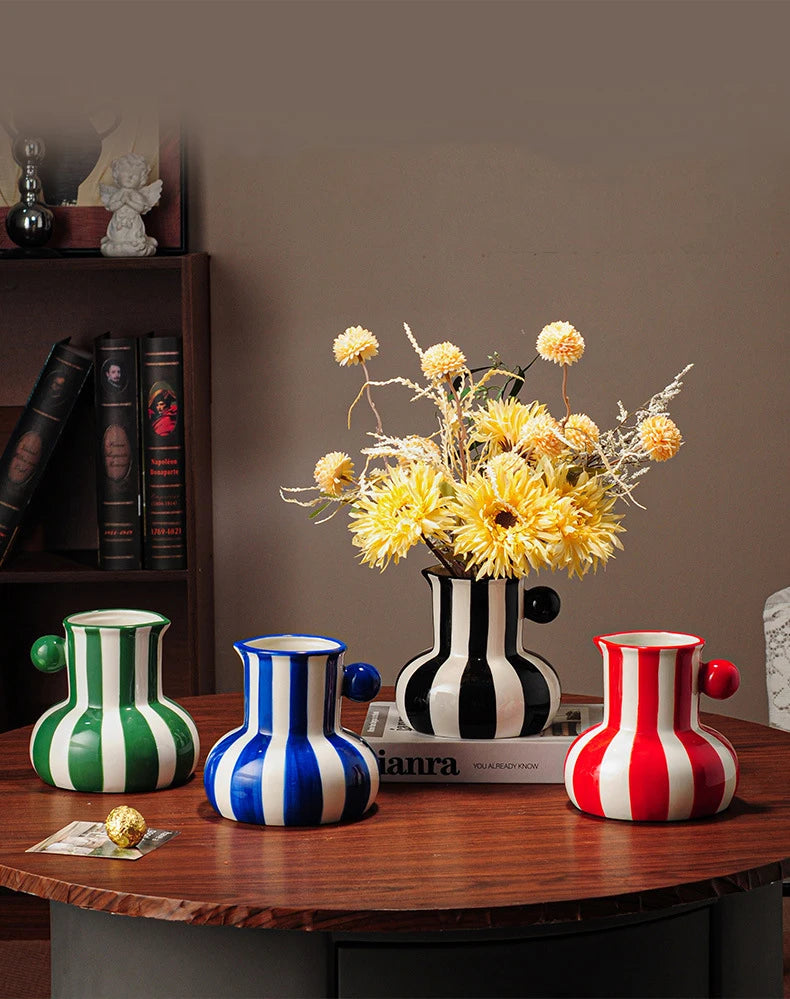 Colorful Stripes Creative Ceramic Vase Plant Pots Table