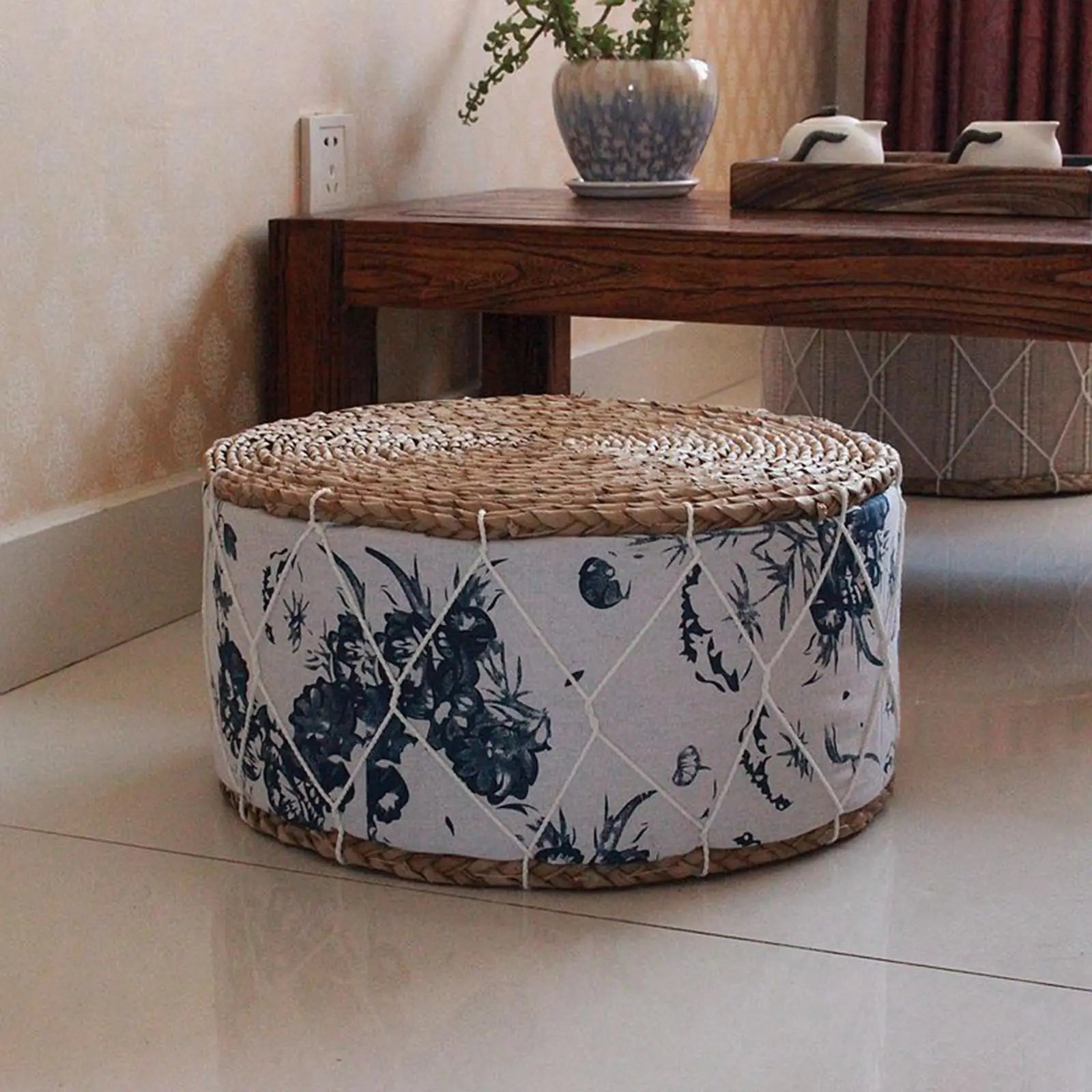 Straw Futon Pouf Floor Cushion Woven Straw Pouf  Tatami Cushion Zafu Floor Cushion Mat Yoga Meditation Seat Durable Furniture