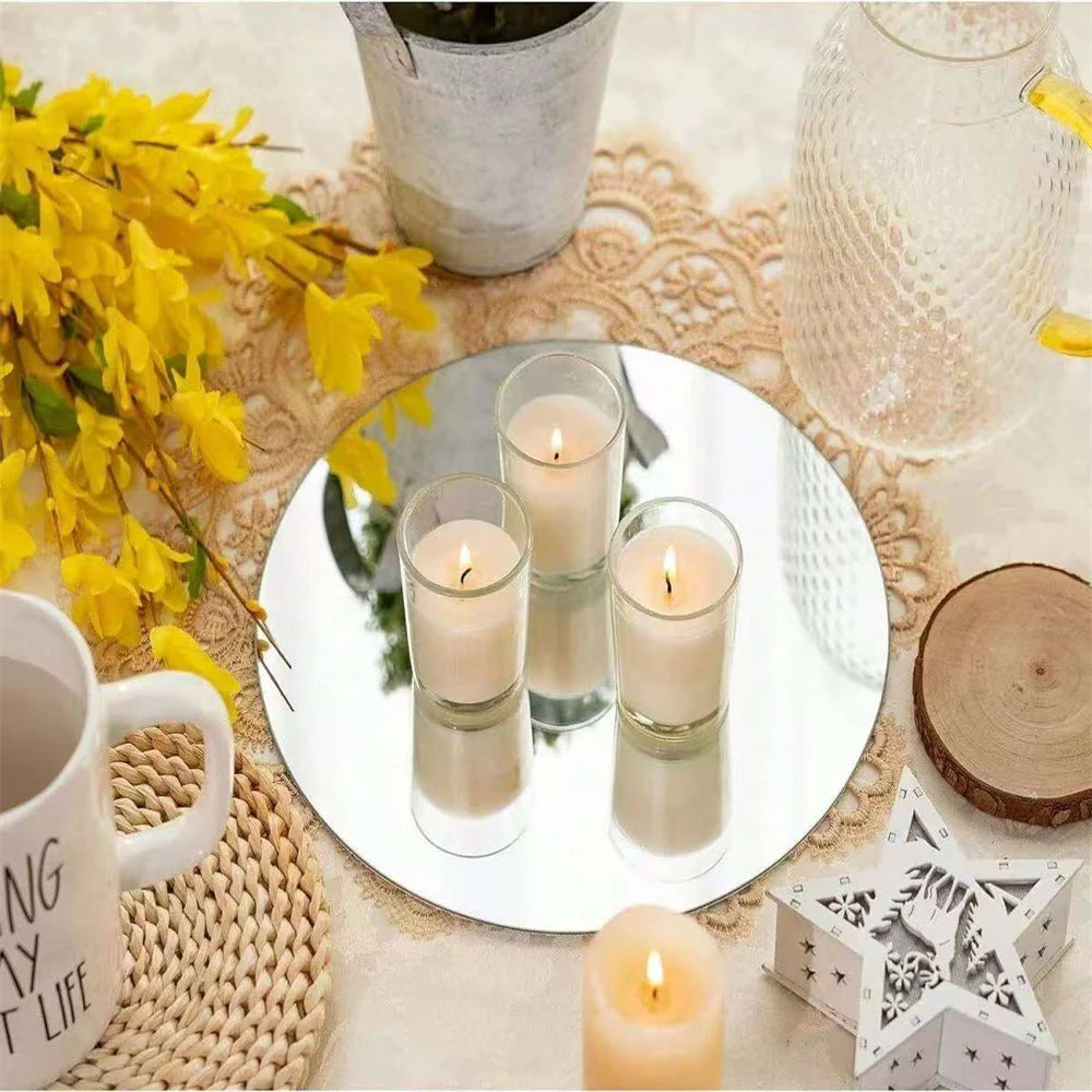 Round Mirror Candle Plates Set of 10