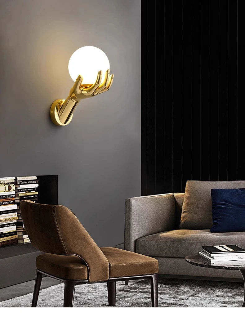 Brass Hand Moon Wall Sconce