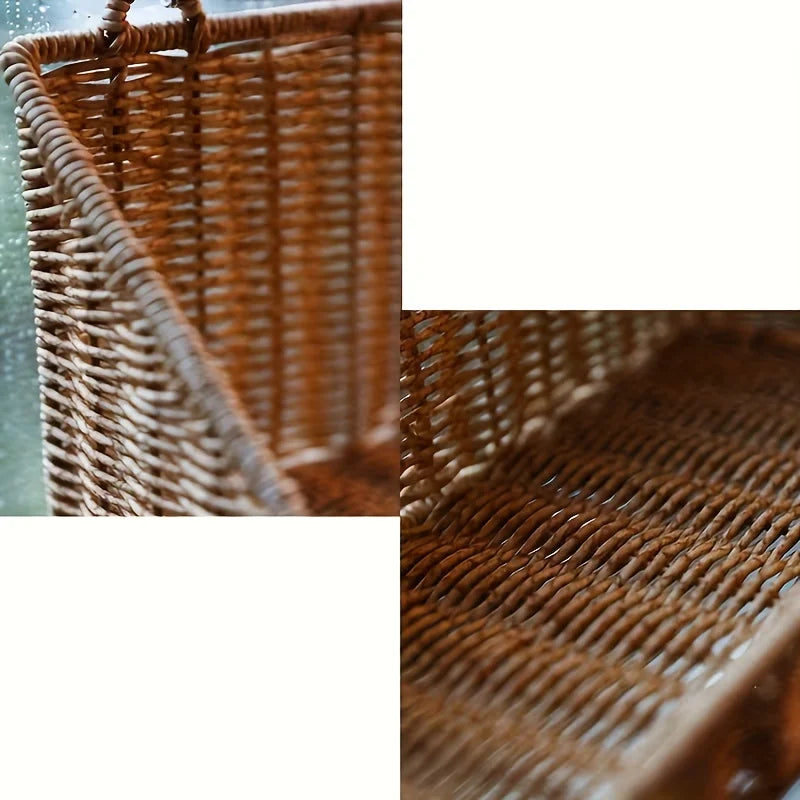 Wall Mounted Woven Basket with Hooks