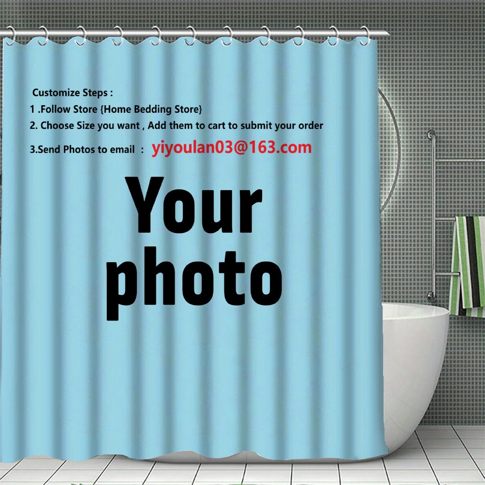 Custom Shower Curtain Bathroom Waterproof Curtains 3D Printing