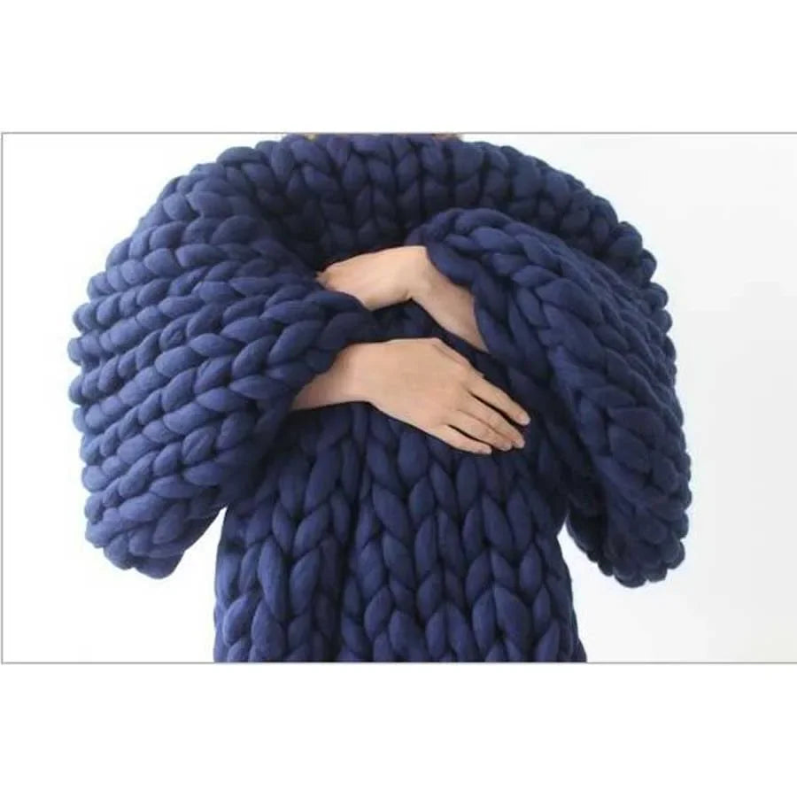 Chunky Knit Wool Throw Blanket