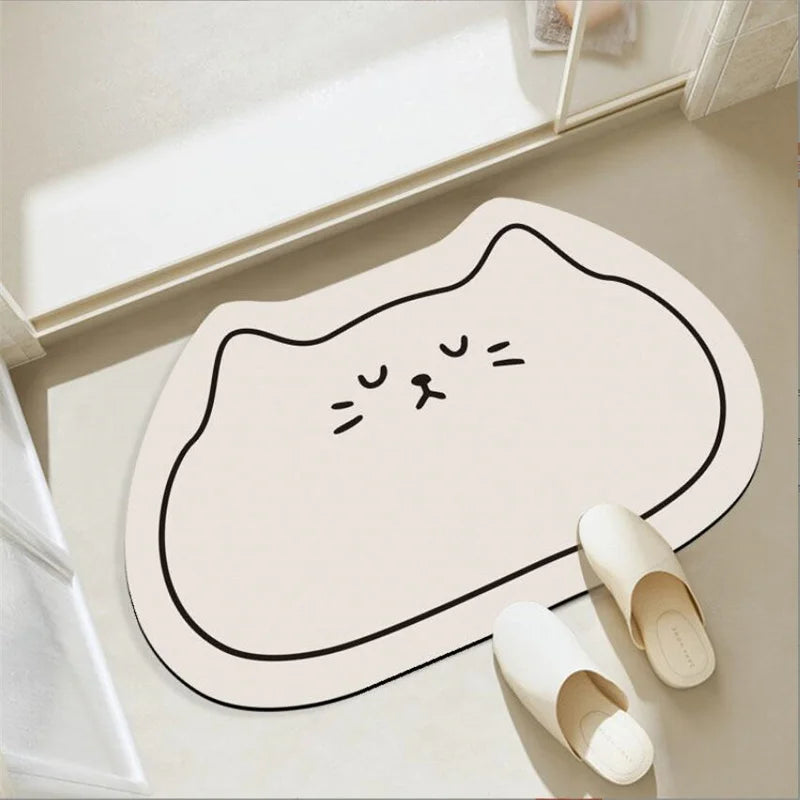 Cartoon Cat Head Thick Soft Bathroom Mat Multi-Color Diatomaceous Earth